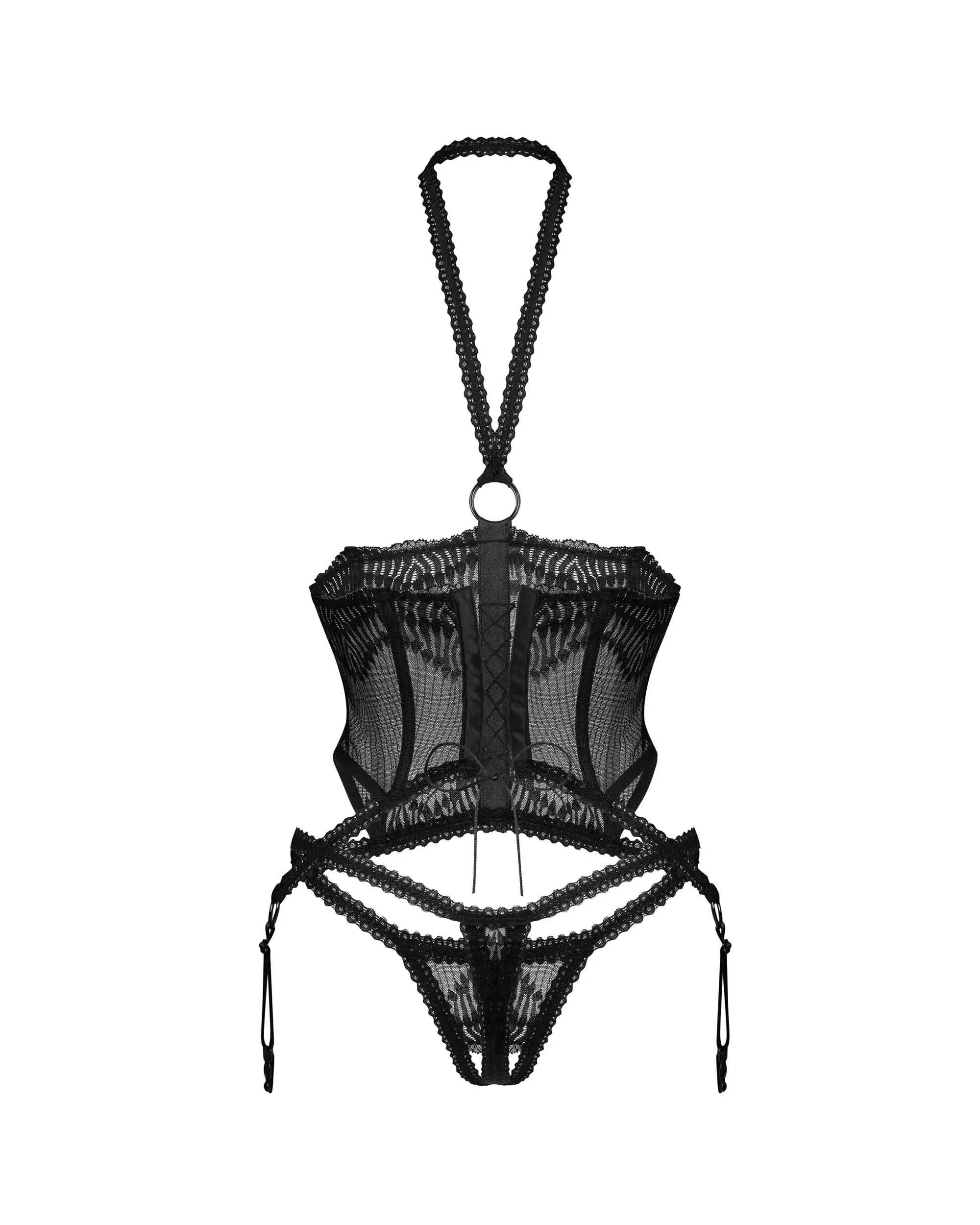Комплект black Alliane corset and thong Obsessive