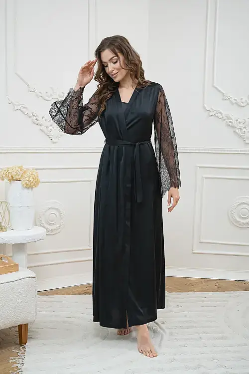 Халат зі штучного шовку black 1511 Shato