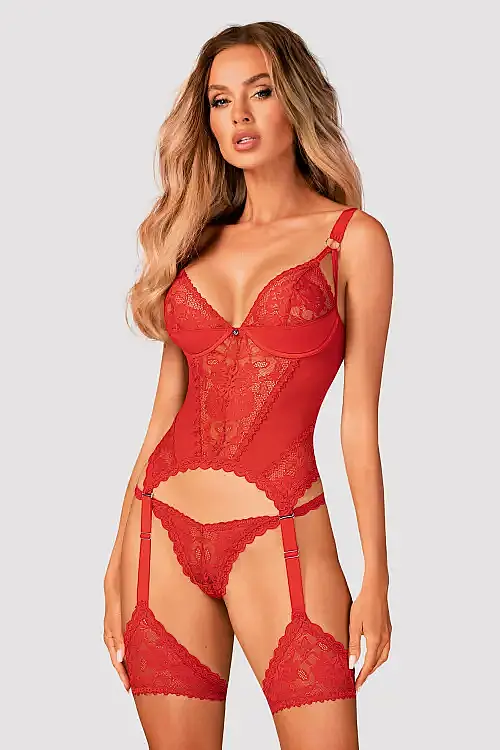 Комплект red Belovya corset and thong Obsessive, Польща